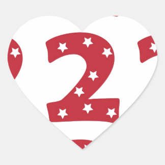 Number 2 - White Stars on Dark Red Heart Sticker