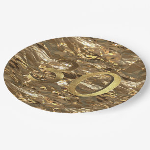 Number 30 30th Birthday Wedding Anniversary Gold Paper Plate