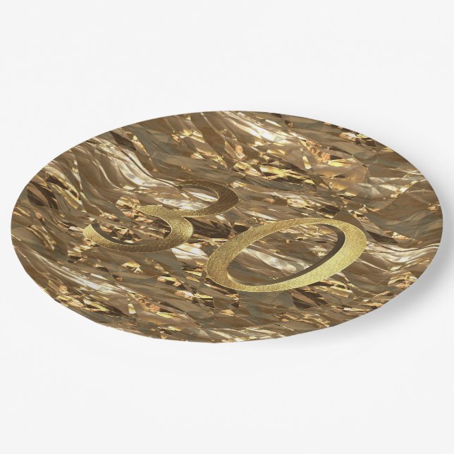 Number 30 30th Birthday Wedding Anniversary Gold Paper Plate (Angled)