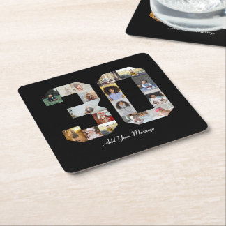Number 30 Photo Collage Square Paper Coaster
