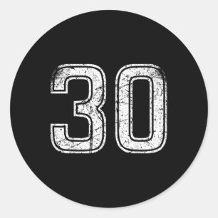 Number #30 Sport White Vintage Number Classic Round Sticker