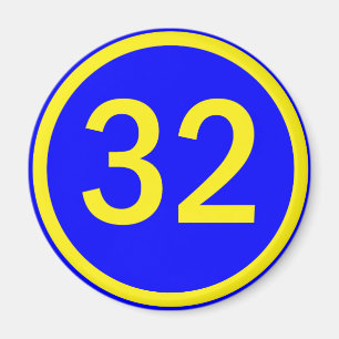 number 32 in a circle magnet