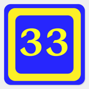 number 33, blue background, yellow frame square sticker