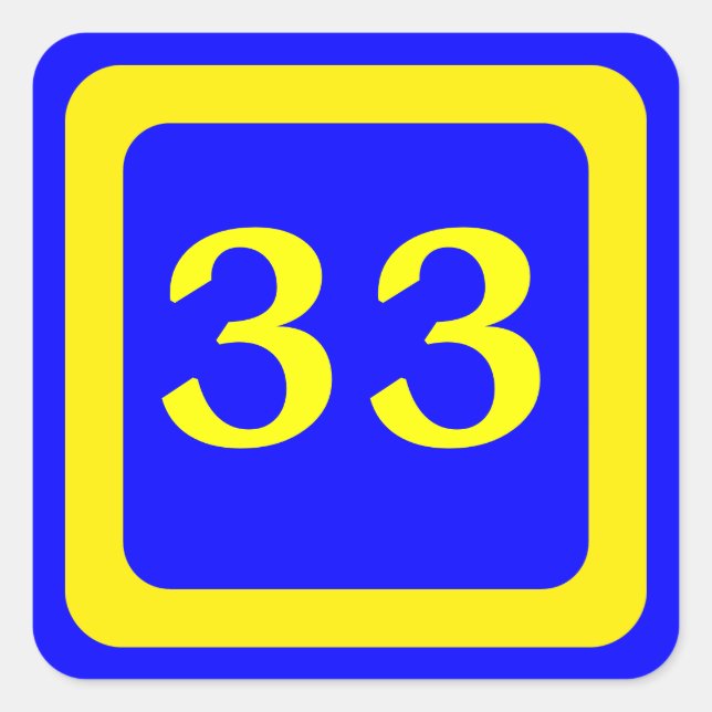 number 33, blue background, yellow frame square sticker (Front)