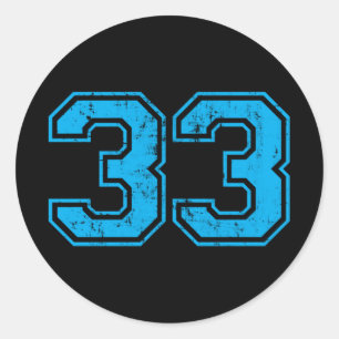 Number 33 Varsity Distressed Vintage Sport Team Pl Classic Round Sticker