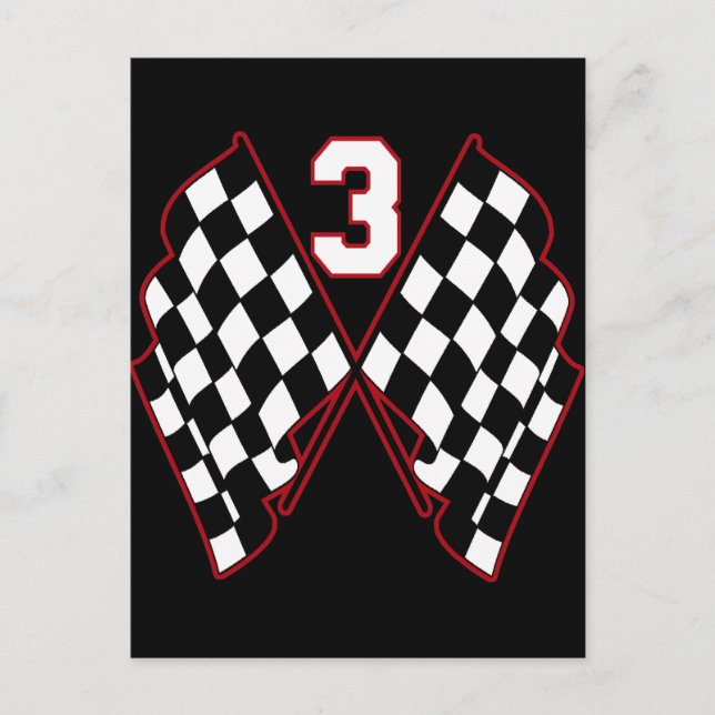 NUMBER 3 AND CHECKERED FLAGS POSTCARD (Front)