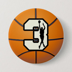 Number 3 Basketball and Player 7.5 Cm Round Badge