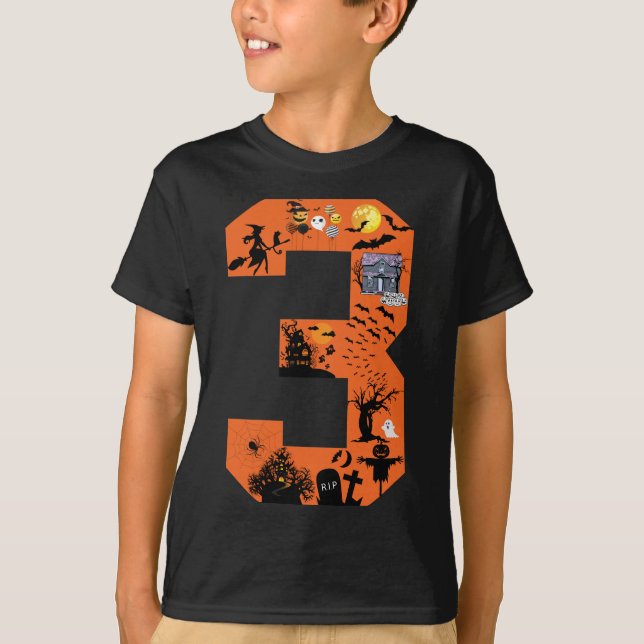 Number 3 Halloween Art Outfit For Kids 3 Year Old  T-Shirt (Front)