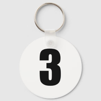 number 3 in black on white button keychain