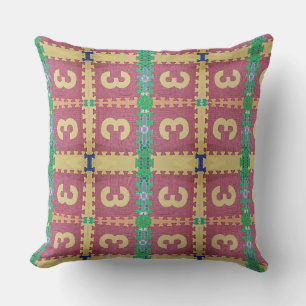 Number 3 on Light Red Square Puzzle Throw Pillow