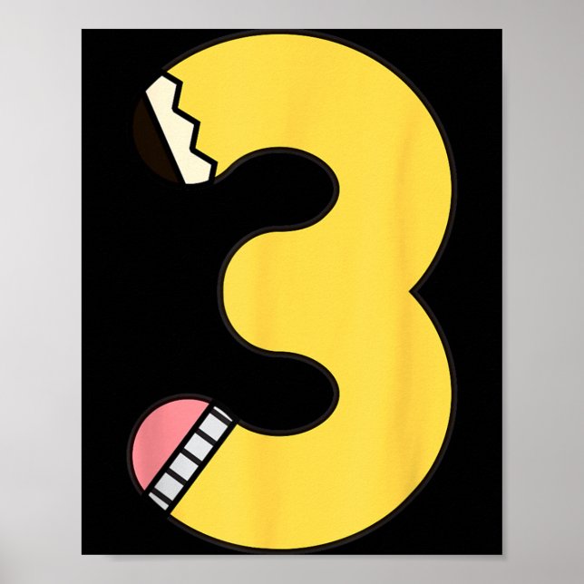 Number 3 Pencil Back to School 3rd Birthday Third Poster (Front)