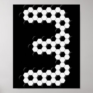 Number 3 Soccer Ball Pattern Boys Kids 3 Year Old Poster