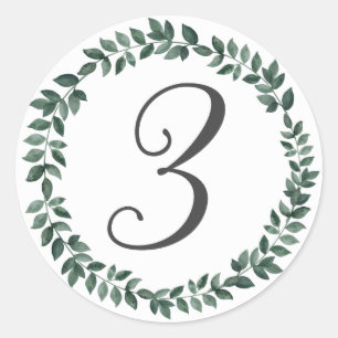 Number 3 Three Monogram Minimalist Botanical Leaf Classic Round Sticker