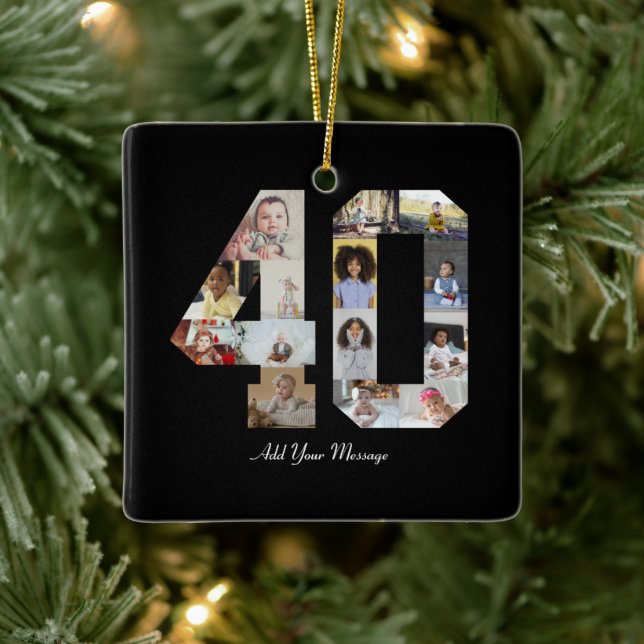 Number 40 Photo Collage Ceramic Ornament (Tree)