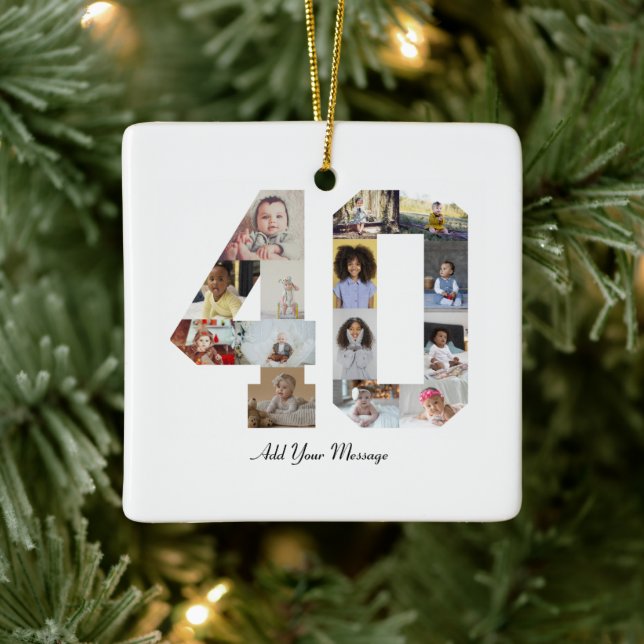 Number 40 Photo Collage Ceramic Ornament (Tree)