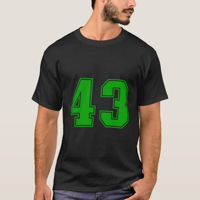 Number 43 Green Sports Fan Jersey Number T-Shirt (Front)