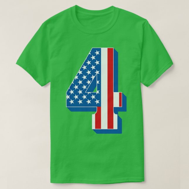 Number 4 American Flag Text T-Shirt (Design Front)