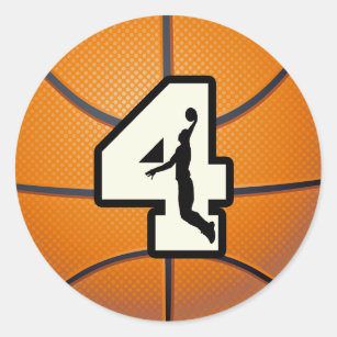 Number 4 Basketball and Player Classic Round Sticker