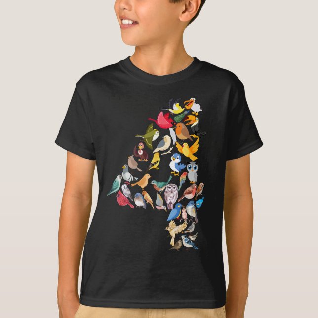 Number 4 Birds Theme 4 Year Old Boys Kids T-Shirt (Front)