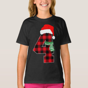 Number 4 Christmas Theme Xmas 4th Bday 4 Year Old  T-Shirt