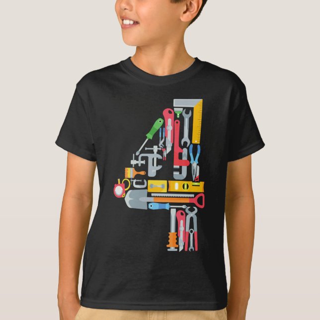 Number 4 Construction Building Tools 4 Year Old  T-Shirt (Front)