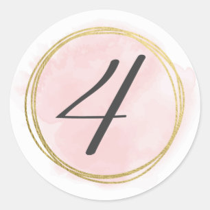 Number 4 Four Monogram Blush Pink Watercolor Gold Classic Round Sticker
