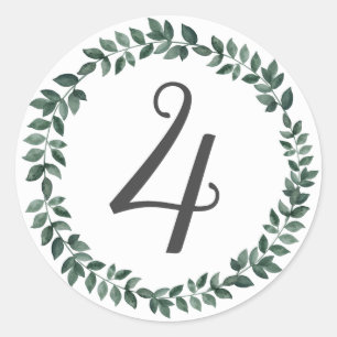 Number 4 Four Monogram Minimalist Botanical Wreath Classic Round Sticker