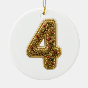 Number 4 Gold Glitter Christmas Ceramic Tree Decoration