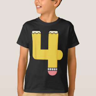 Number 4 Pencil Back to School 4th Birthday Fourth T-Shirt
