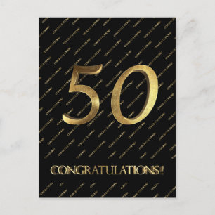 Number 50 Black Gold 50th Birthday Golden Wedding Postcard