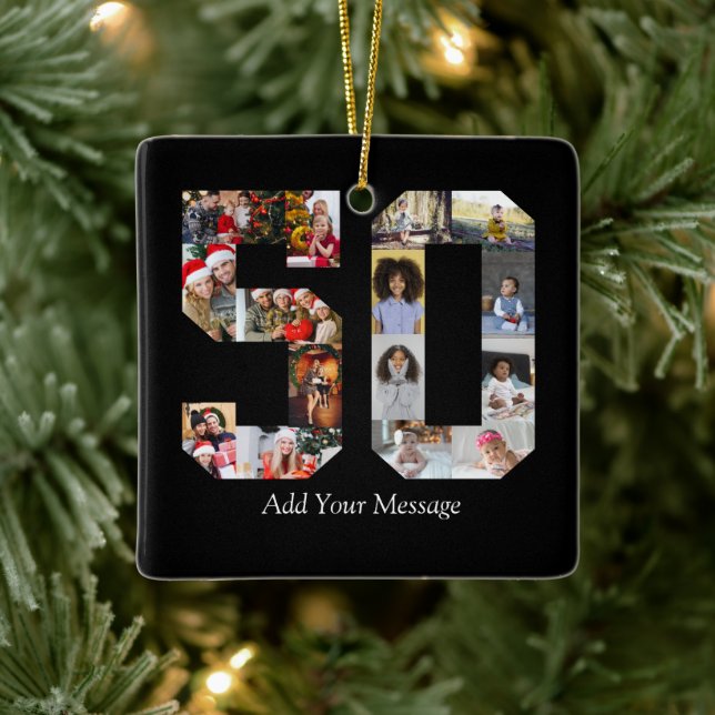 Number 50 Photo Collage Ceramic Ornament (Tree)