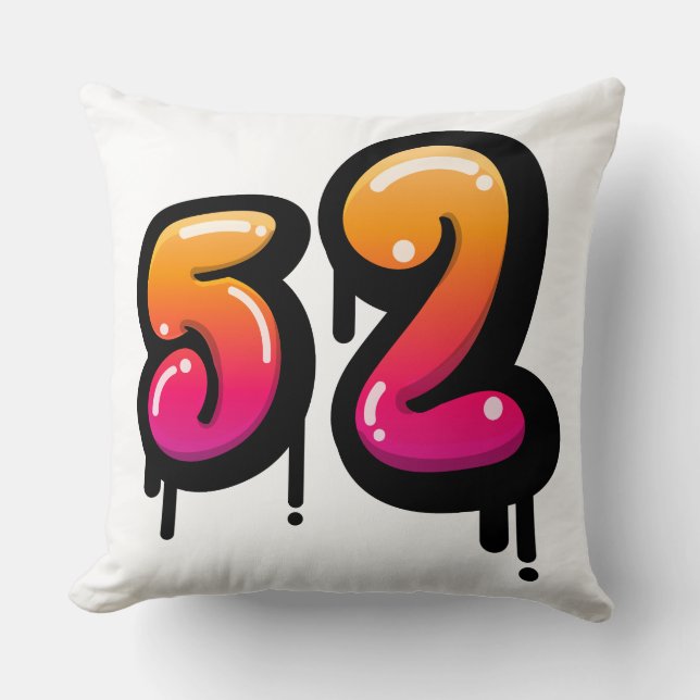 Number 52 Graffiti Drip Bubble Typography Vector  Cushion (Front)
