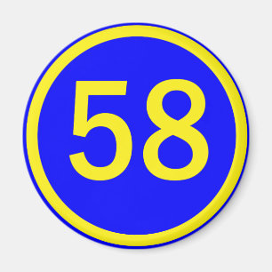 number, 58, in a circle magnet