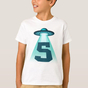 Number 5 Abduction UFO Alien Theme 5 Year Old Kids T-Shirt