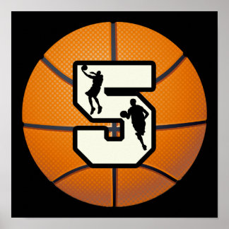 Number 5 Basketball and Players Poster