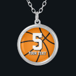 Number 5 basketball necklace | Personalizable<br><div class="desc">Number 5 basketball necklace | Personalizable team name and jersey number. Cool sports gift for basketball player and coach.</div>