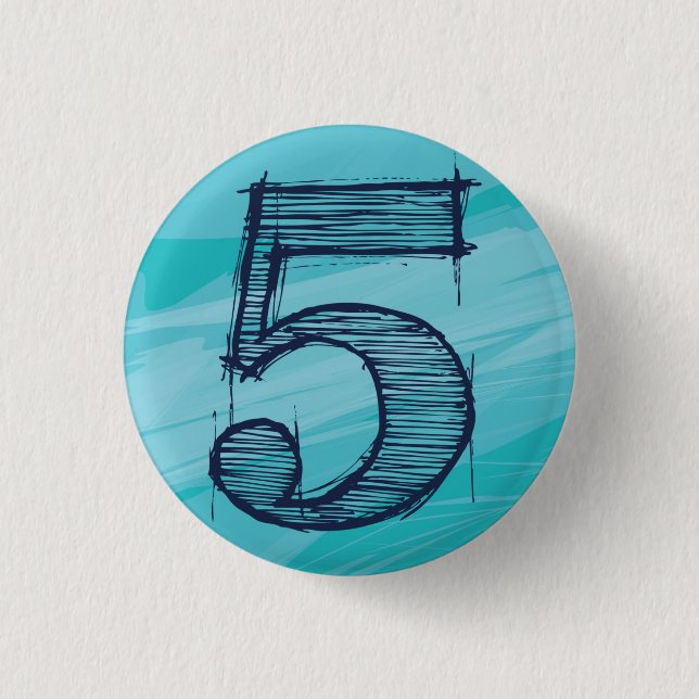 Number 5 Batch Cyan 3 Cm Round Badge (Front)
