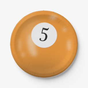 Number 5 billiard ball paper plate