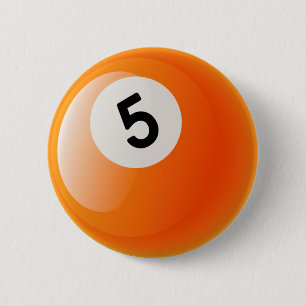 NUMBER 5 BILLIARDS BALL 6 CM ROUND BADGE