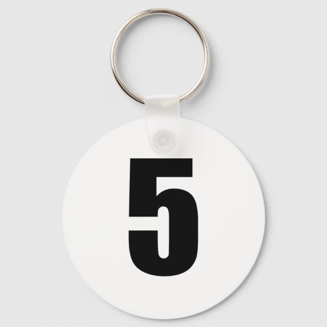 number 5 in black on white button keychain (Front)