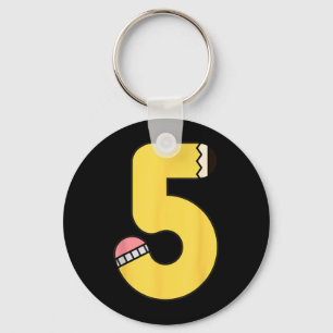 Number 5 Pencil Back to School 5th Birthday Fifth Key Ring