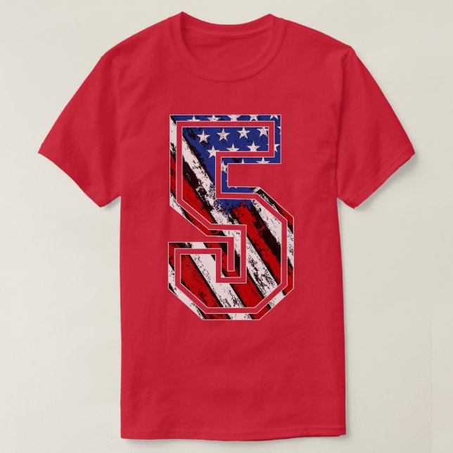 Number 5 Red White and Blue American Flag 5 Jersey T-Shirt (Design Front)