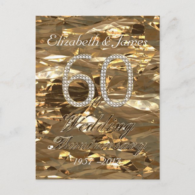 Number 60 Diamond Wedding 60th Anniversary Gold Postcard (Front)