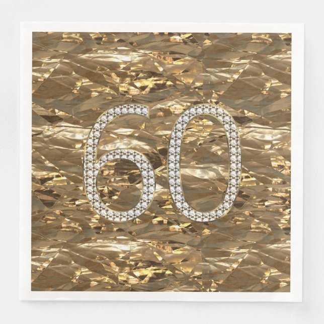 Number 60 Diamond Wedding Anniversary Gold Chic Napkin (Front)