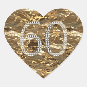Number 60 Diamond Wedding Heart Shiny Gold Sticker