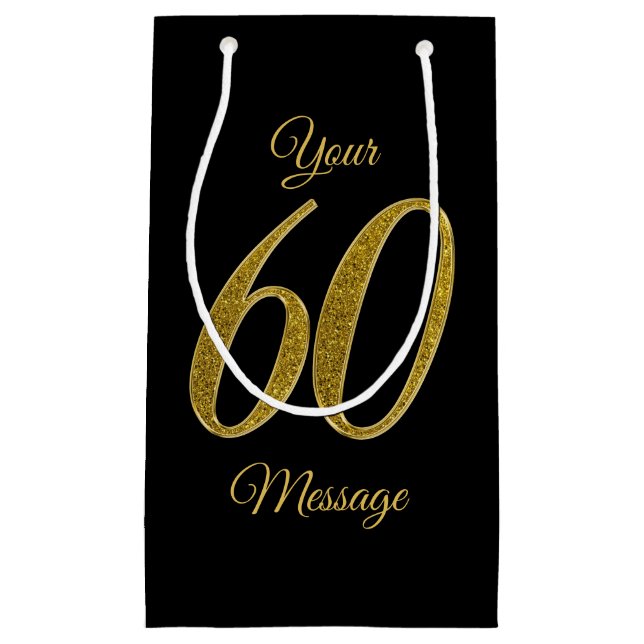 Number 60 Gold Glitter Style Small Gift Bag (Front)