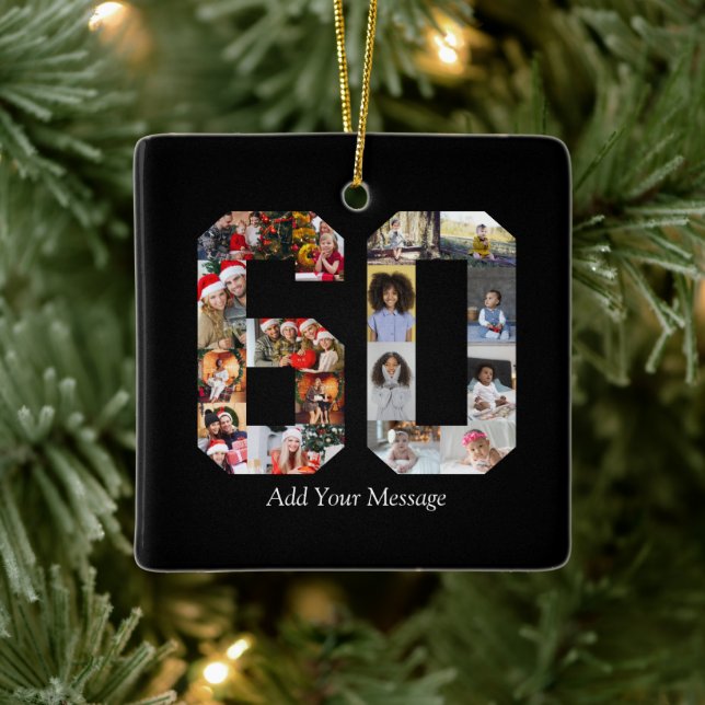 Number 60 Photo Collage Ceramic Ornament (Tree)