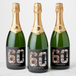 Number 60 Photo Collage Sparkling Wine Label