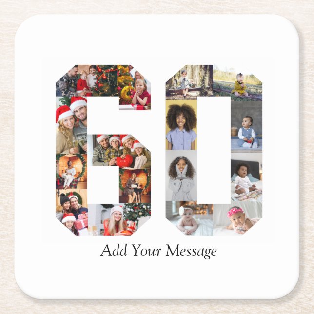 Number 60 Photo Collage Square Paper Coaster (Front)