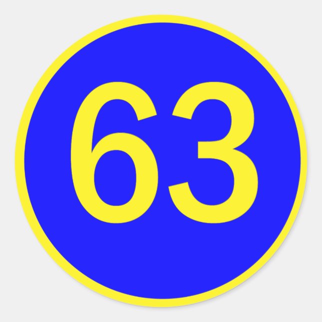 number, 63, in a circle classic round sticker (Front)